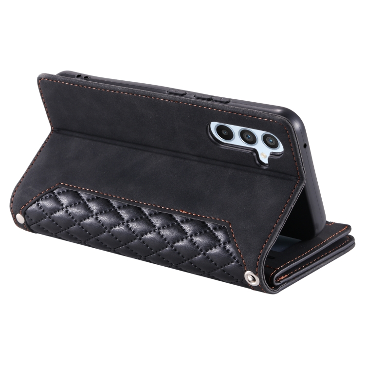 For Samsung Galaxy S25+ 5G Grid Texture Zipper Leather Phone Case with Lanyard(Black) For Samsung Galaxy S25+ 5G Grid Texture Zipper Leather Phone Case with Lanyard(Black)
