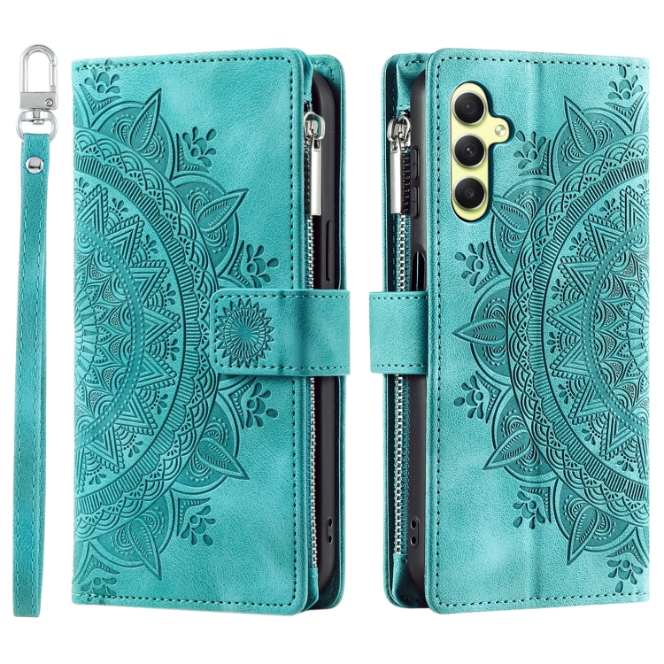 For Samsung Galaxy S25 5G Multi-Card Totem Zipper Leather Phone Case(Green)