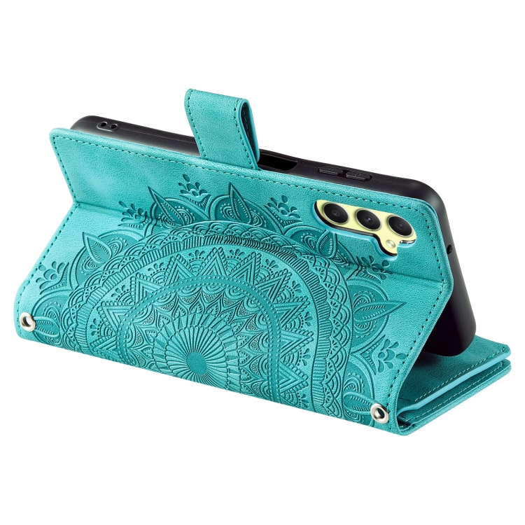 For Samsung Galaxy S25 5G Multi-Card Totem Zipper Leather Phone Case(Green)