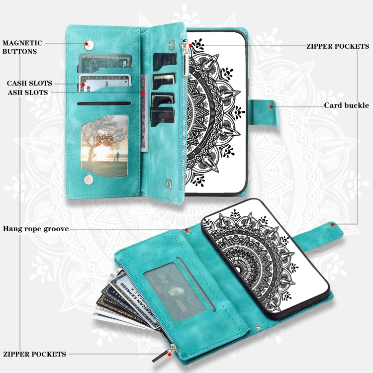 For Samsung Galaxy S25 5G Multi-Card Totem Zipper Leather Phone Case(Green)