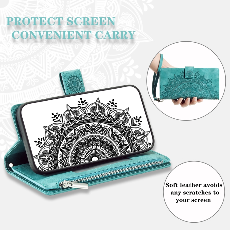 For Samsung Galaxy S25 5G Multi-Card Totem Zipper Leather Phone Case(Green)