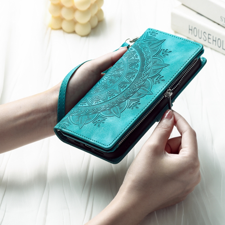 For Samsung Galaxy S25 5G Multi-Card Totem Zipper Leather Phone Case(Green)