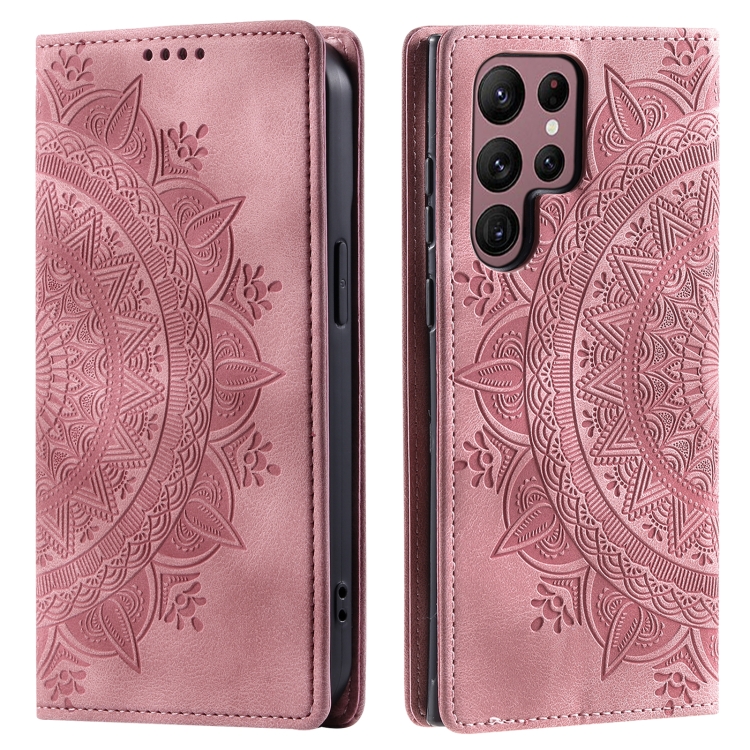 For Samsung Galaxy S25 Ultra 5G Totem Embossed Magnetic Leather Phone Case(Rose Gold) For Samsung Galaxy S25 Ultra 5G Totem Embossed Magnetic Leather Phone Case(Rose Gold)