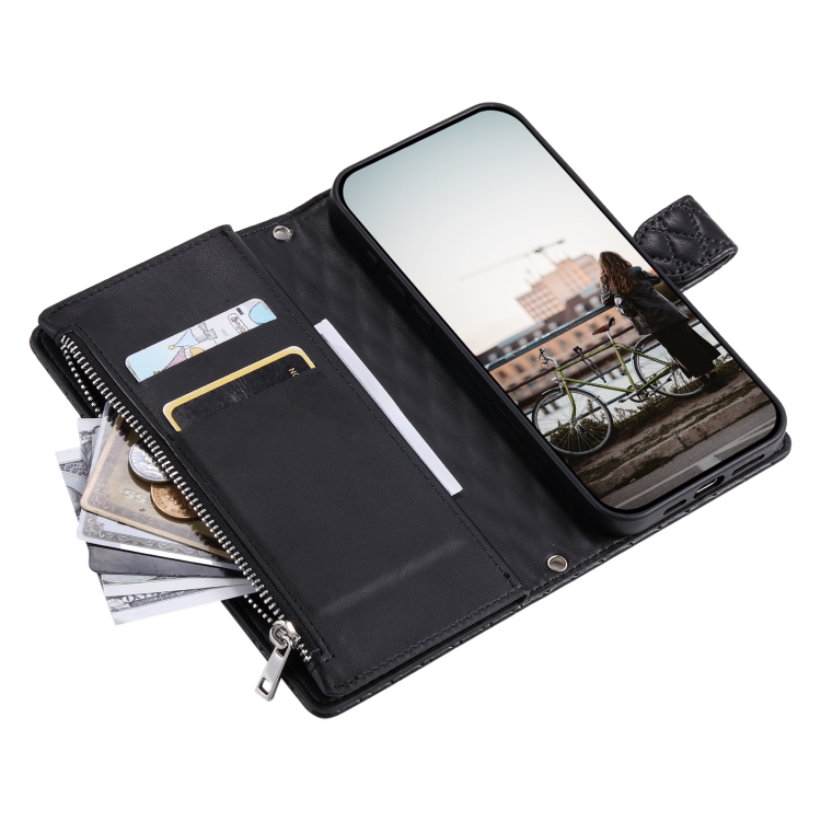 For Samsung Galaxy S25 5G Glitter Lattice Zipper Wallet Leather Phone Case(Black) For Samsung Galaxy S25 5G Glitter Lattice Zipper Wallet Leather Phone Case(Black)