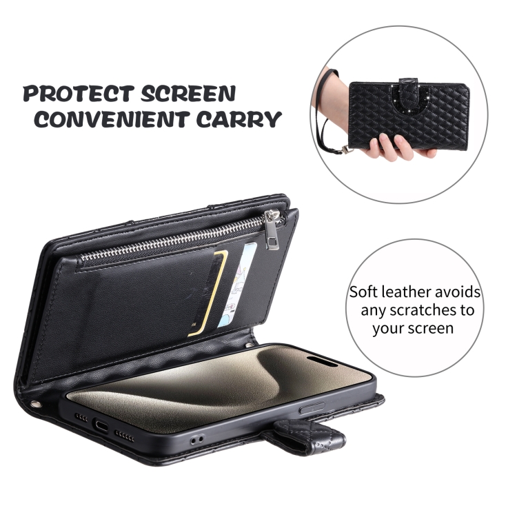 For Samsung Galaxy S25 5G Glitter Lattice Zipper Wallet Leather Phone Case(Black) For Samsung Galaxy S25 5G Glitter Lattice Zipper Wallet Leather Phone Case(Black)