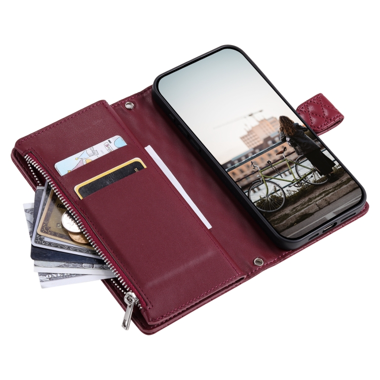 For Samsung Galaxy S25 Ultra 5G Glitter Lattice Zipper Wallet Leather Phone Case(Wine Red) For Samsung Galaxy S25 Ultra 5G Glitter Lattice Zipper Wallet Leather Phone Case(Wine Red)