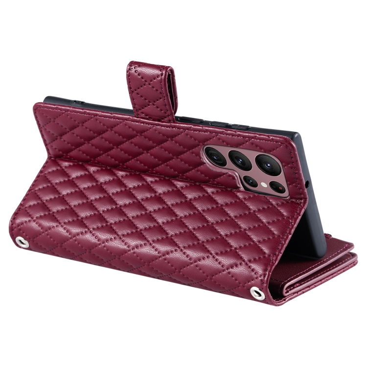 For Samsung Galaxy S25 Ultra 5G Glitter Lattice Zipper Wallet Leather Phone Case(Wine Red) For Samsung Galaxy S25 Ultra 5G Glitter Lattice Zipper Wallet Leather Phone Case(Wine Red)