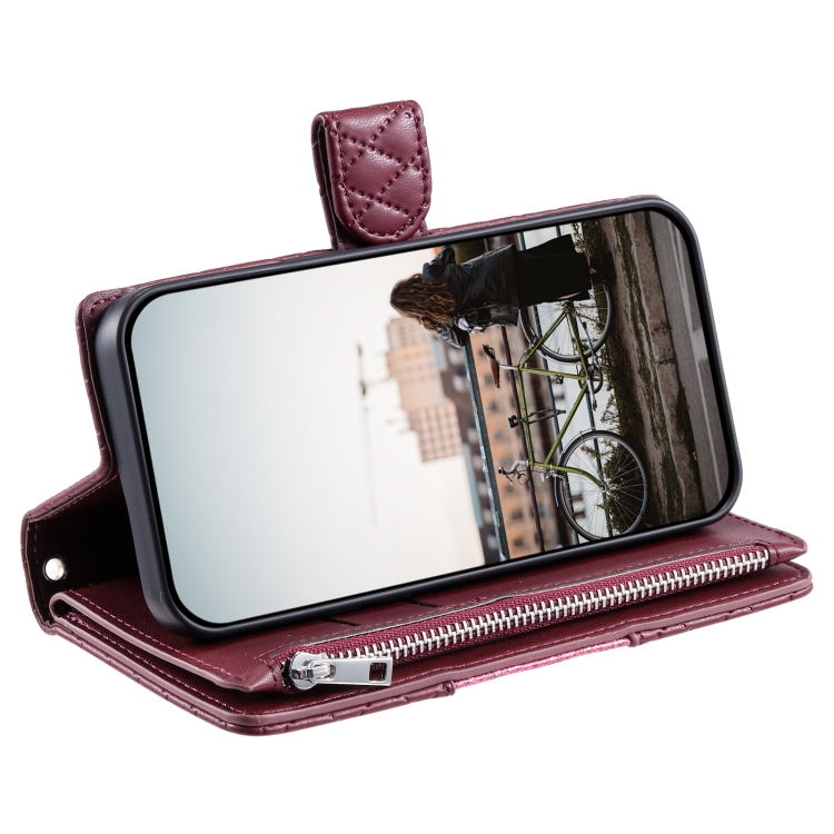 For Samsung Galaxy S25 Ultra 5G Glitter Lattice Zipper Wallet Leather Phone Case(Wine Red) For Samsung Galaxy S25 Ultra 5G Glitter Lattice Zipper Wallet Leather Phone Case(Wine Red)