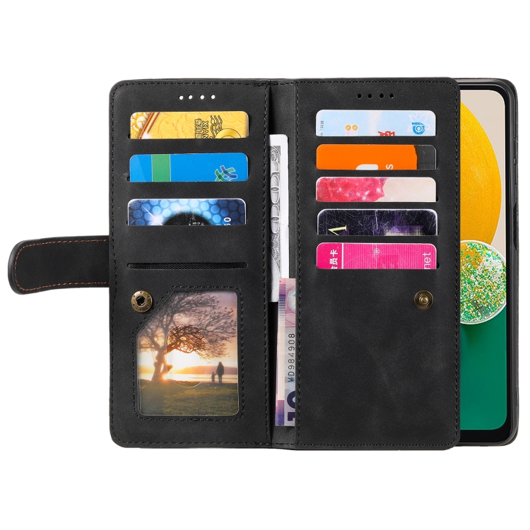 For Samsung Galaxy S25 5G Nine Card Zipper Bag Leather Phone Case with Lanyard(Black)