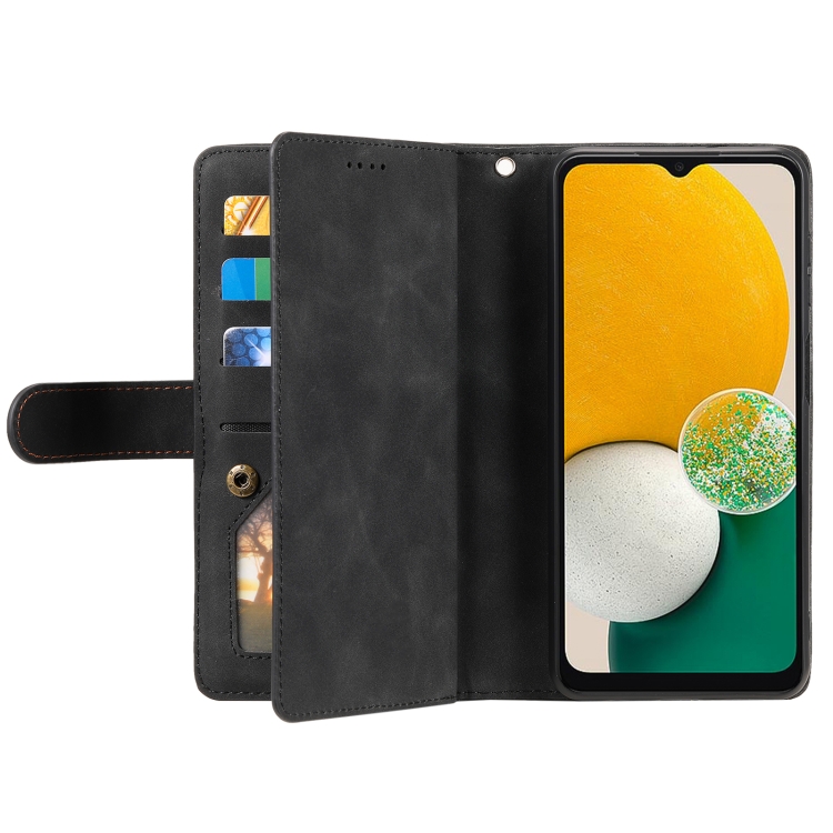 For Samsung Galaxy S25 5G Nine Card Zipper Bag Leather Phone Case with Lanyard(Black)