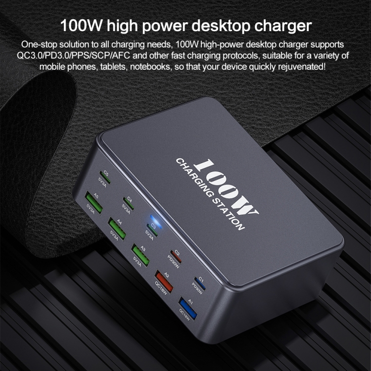 HW33 100W Type-C + USB 10-Port Desktop Fast Charger, Plug Type:US Plug HW33 100W Type-C + USB 10-Port Desktop Fast Charger, Plug Type:US Plug
