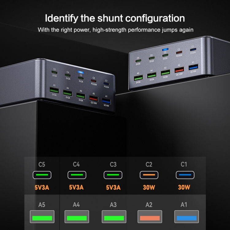 HW33 100W Type-C + USB 10-Port Desktop Fast Charger, Plug Type:US Plug HW33 100W Type-C + USB 10-Port Desktop Fast Charger, Plug Type:US Plug