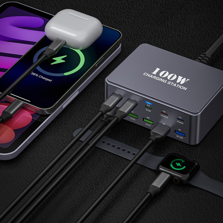 HW33 100W Type-C + USB 10-Port Desktop Fast Charger, Plug Type:US Plug HW33 100W Type-C + USB 10-Port Desktop Fast Charger, Plug Type:US Plug