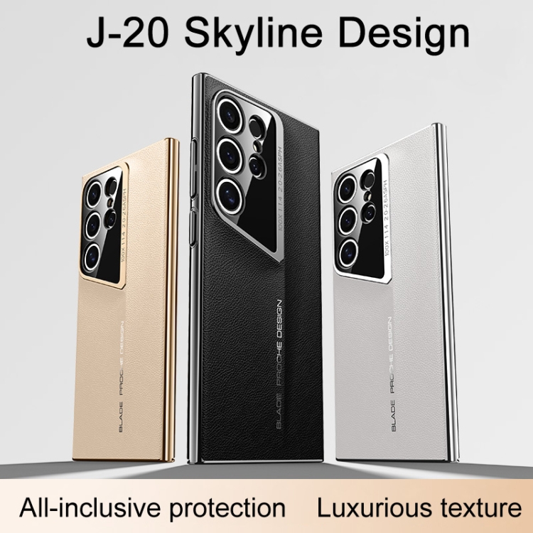 For Samsung Galaxy S23 Ultra J-20 Leather Skyline Design Full Coverage Phone Case(Gold) For Samsung Galaxy S23 Ultra J-20 Leather Skyline Design Full Coverage Phone Case(Gold)