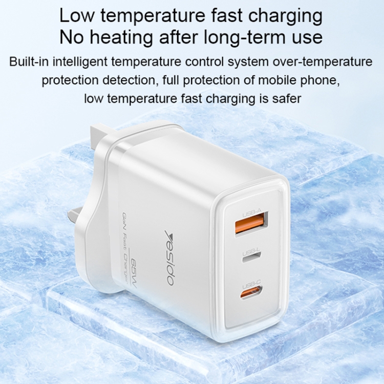 Yesido YC89 65W Type-C, USB, 8 Pin Reverse GaN Fast Charger with Type-C to 8 Pin Cable(UK Plug)