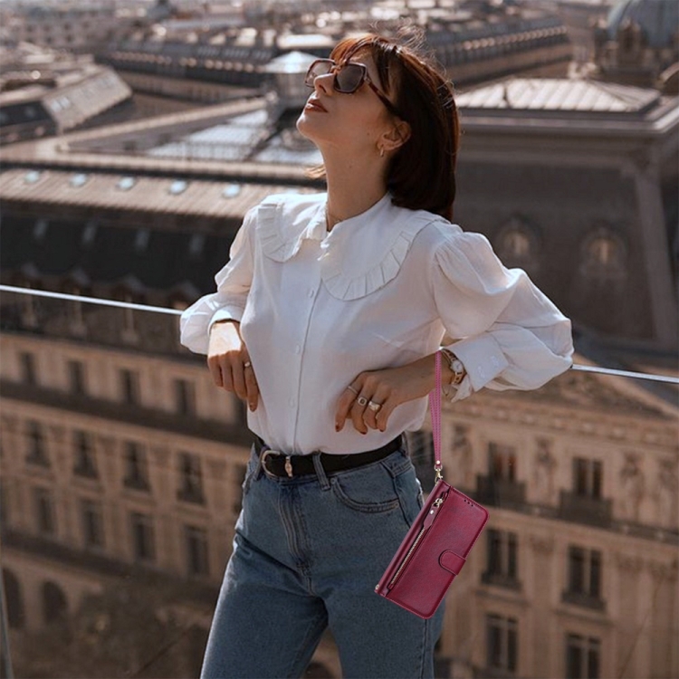 For Samsung Galaxy S24 Ultra 5G Multi-Card Slots Zipper Wallet Leather Phone Case(Dark Red)