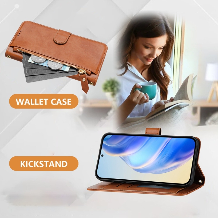 For Samsung Galaxy S24 5G Multi-Card Slots Zipper Wallet Leather Phone Case(Brown) For Samsung Galaxy S24 5G Multi-Card Slots Zipper Wallet Leather Phone Case(Brown)