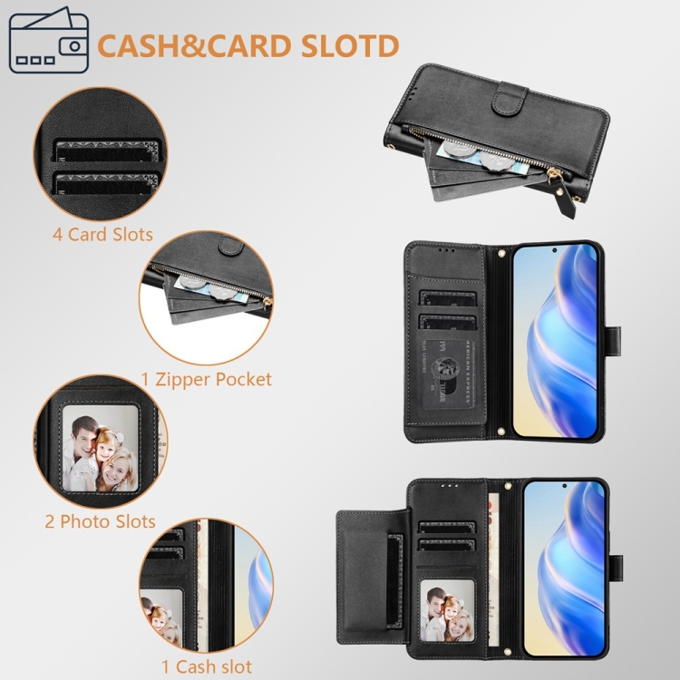 For Samsung Galaxy S22 5G Multi-Card Slots Zipper Wallet Leather Phone Case(Black) For Samsung Galaxy S22 5G Multi-Card Slots Zipper Wallet Leather Phone Case(Black)