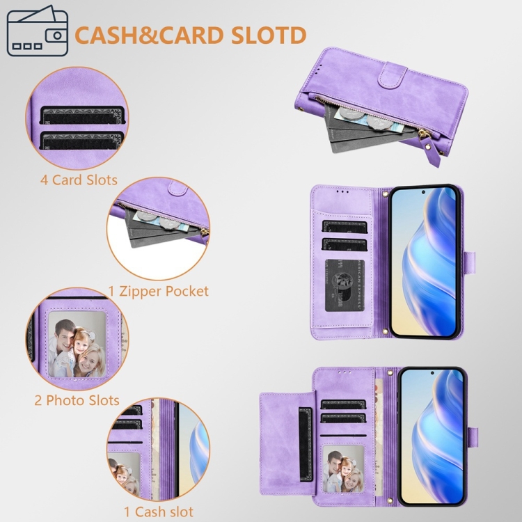 For Samsung Galaxy S25+ 5G Multi-Card Slots Zipper Wallet Leather Phone Case(Purple) For Samsung Galaxy S25+ 5G Multi-Card Slots Zipper Wallet Leather Phone Case(Purple)