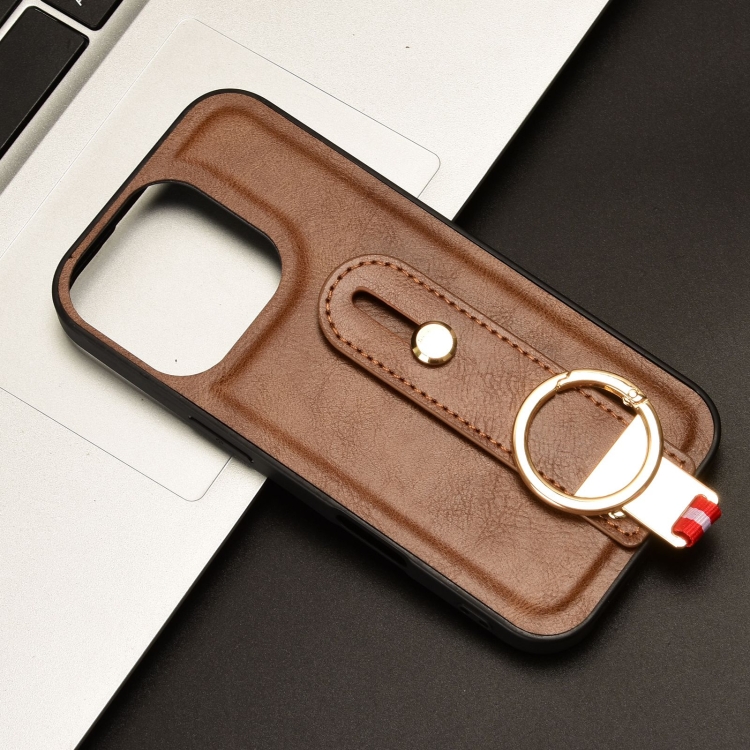 For iPhone 16 Pro Wristband Leather Back Phone Case(Brown) For iPhone 16 Pro Wristband Leather Back Phone Case(Brown)