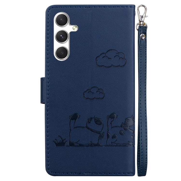 For Samsung Galaxy S24 5G Cute Cats RFID Leather Phone Case(Blue)