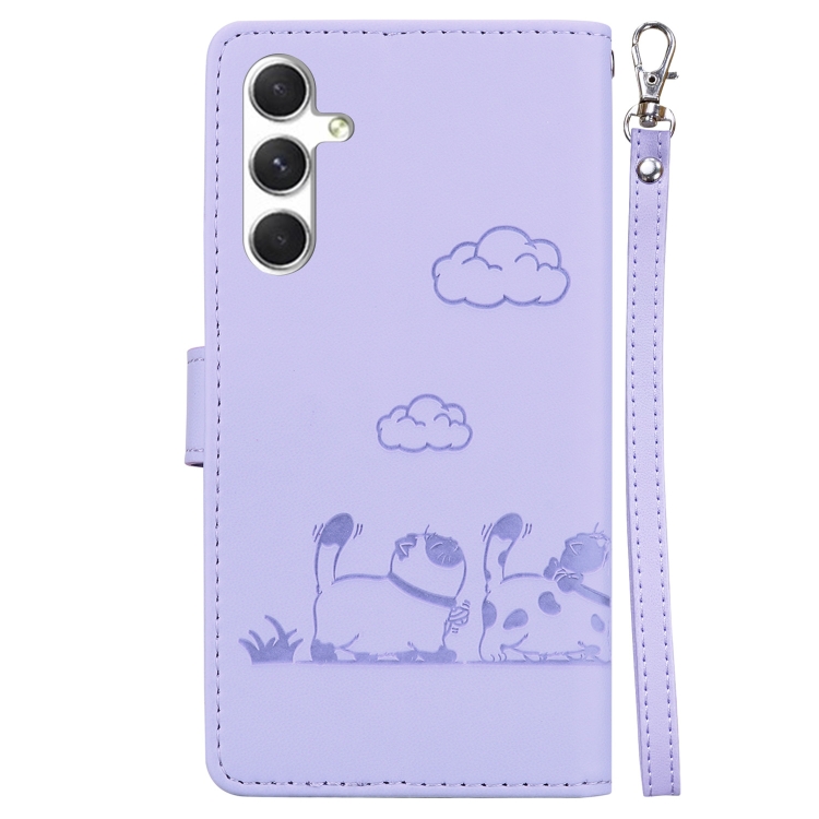 For Samsung Galaxy S24 FE 5G Cute Cats RFID Leather Phone Case(Purple) For Samsung Galaxy S24 FE 5G Cute Cats RFID Leather Phone Case(Purple)