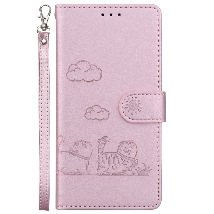 For Samsung Galaxy S22+ 5G Cute Cats RFID Leather Phone Case(Rose Gold) For Samsung Galaxy S22+ 5G Cute Cats RFID Leather Phone Case(Rose Gold)