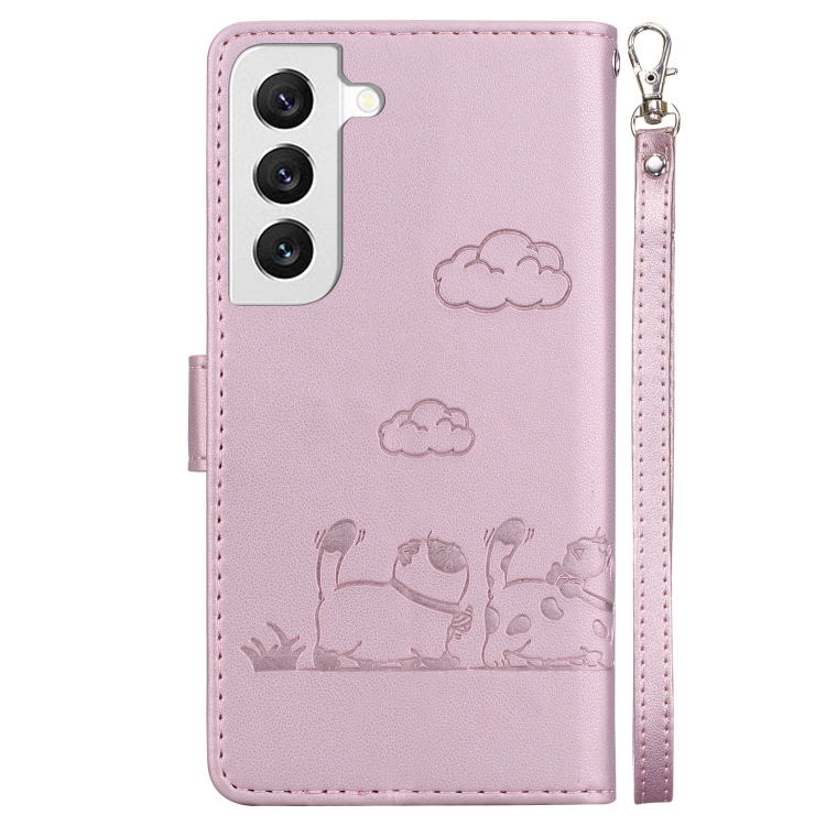 For Samsung Galaxy S22+ 5G Cute Cats RFID Leather Phone Case(Rose Gold) For Samsung Galaxy S22+ 5G Cute Cats RFID Leather Phone Case(Rose Gold)