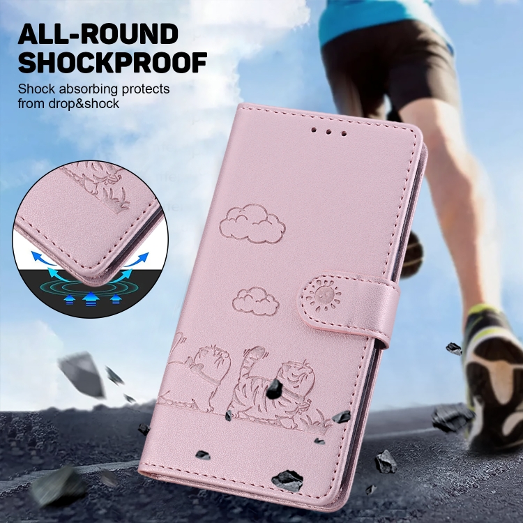 For Samsung Galaxy S22+ 5G Cute Cats RFID Leather Phone Case(Rose Gold) For Samsung Galaxy S22+ 5G Cute Cats RFID Leather Phone Case(Rose Gold)