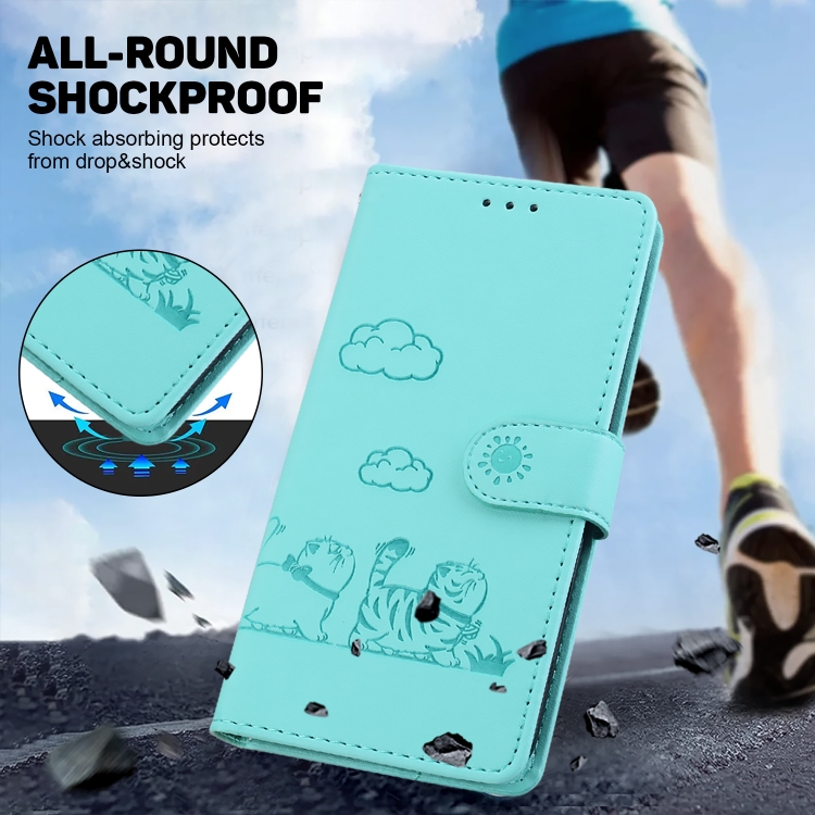 For Samsung Galaxy S21 Ultra 5G Cute Cats RFID Leather Phone Case(Green) For Samsung Galaxy S21 Ultra 5G Cute Cats RFID Leather Phone Case(Green)