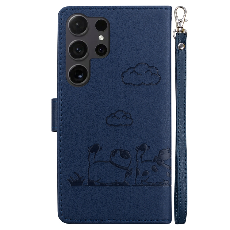 For Samsung Galaxy S25 Ultra 5G Cute Cats RFID Leather Phone Case(Blue) For Samsung Galaxy S25 Ultra 5G Cute Cats RFID Leather Phone Case(Blue)