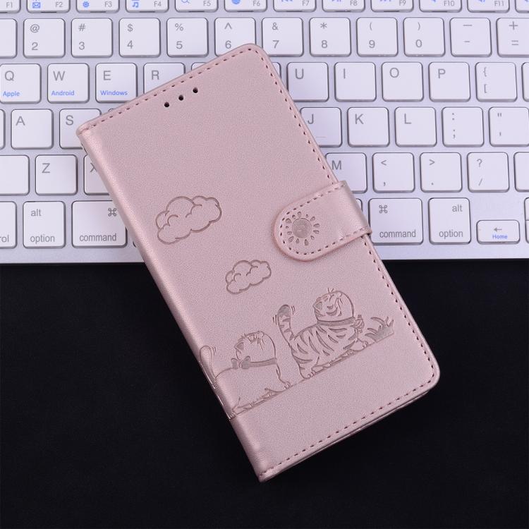 For Honor 600 Lite Global Cute Cats RFID Leather Phone Case(Rose Gold)