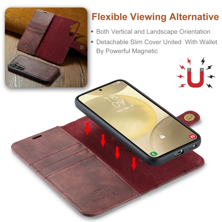 For Samsung Galaxy S24 FE 5G DG.MING Crazy Horse Texture Detachable Magnetic Leather Case(Red) For Samsung Galaxy S24 FE 5G DG.MING Crazy Horse Texture Detachable Magnetic Leather Case(Red)