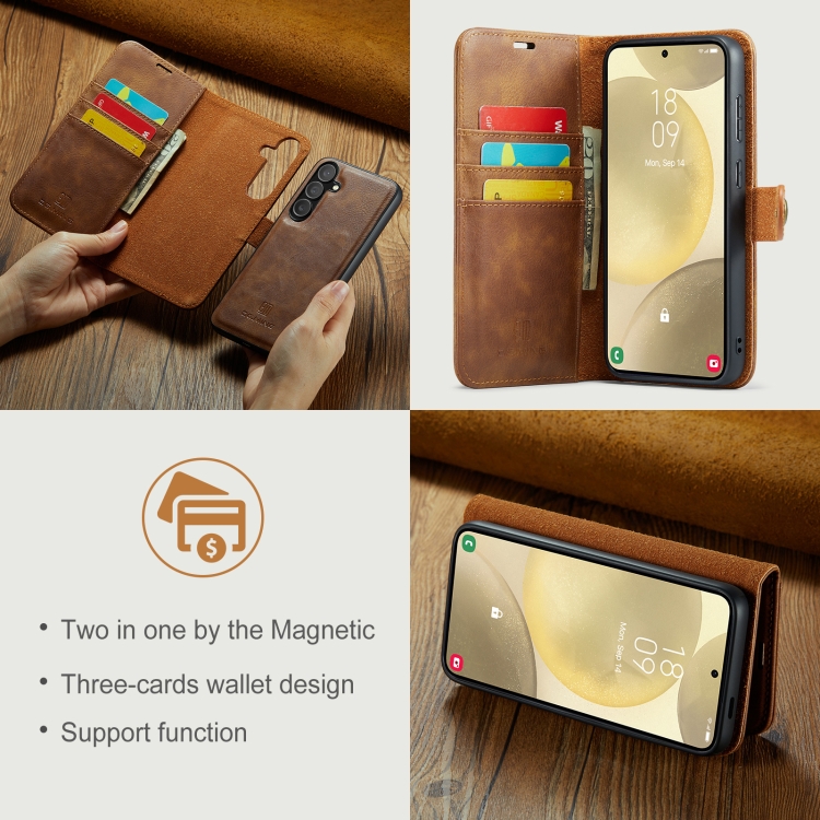 For Samsung Galaxy S24 FE 5G DG.MING Crazy Horse Texture Detachable Magnetic Leather Case(Brown)