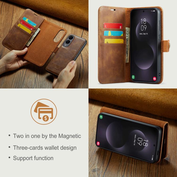 For Samsung Galaxy S25 Edge 5G DG.MING Crazy Horse Texture Detachable Magnetic Leather Case(Brown)