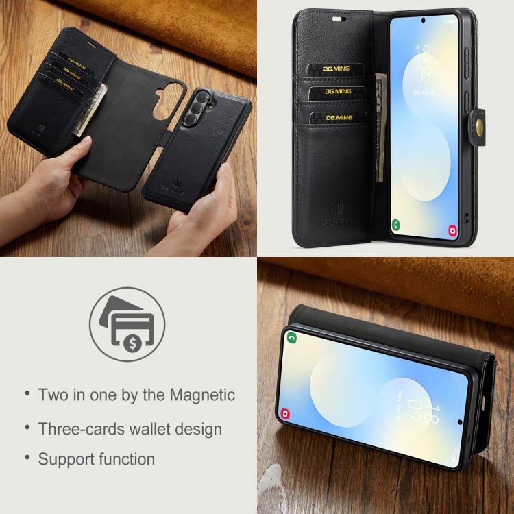 For Samsung Galaxy S26 5G DG.MING Crazy Horse Texture Detachable Magnetic Leather Case(Black)