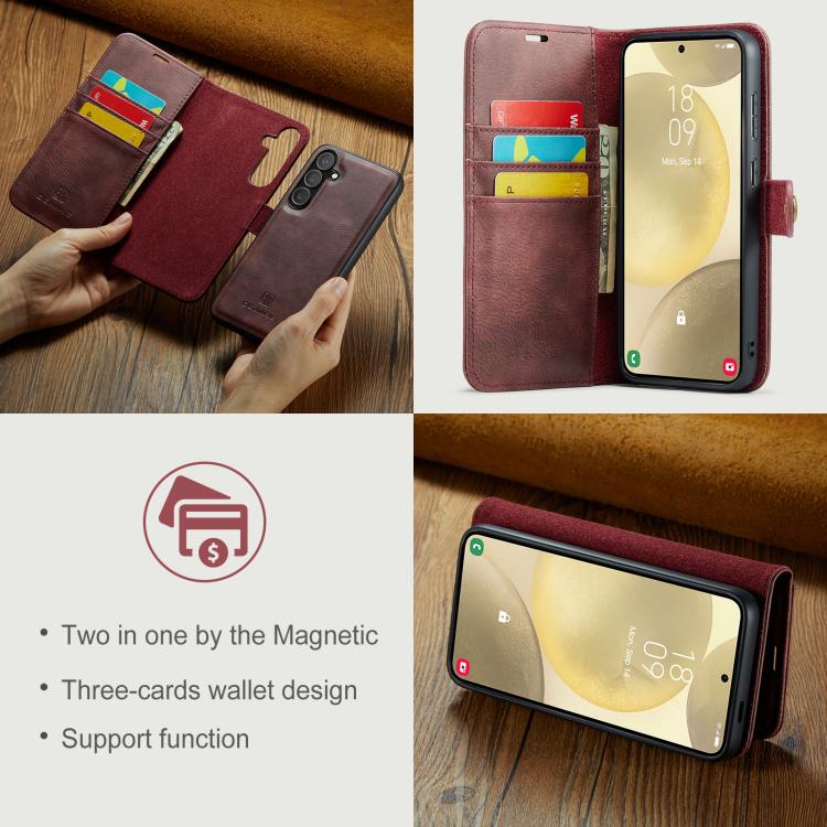 For Galaxy S25+ 5G DG.MING Crazy Horse Texture Detachable Magnetic Leather Case(Red)