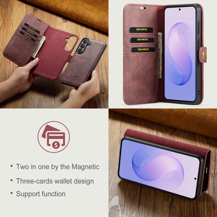 For Galaxy S26 FE 5G DG.MING Crazy Horse Texture Detachable Magnetic Leather Case(Red)