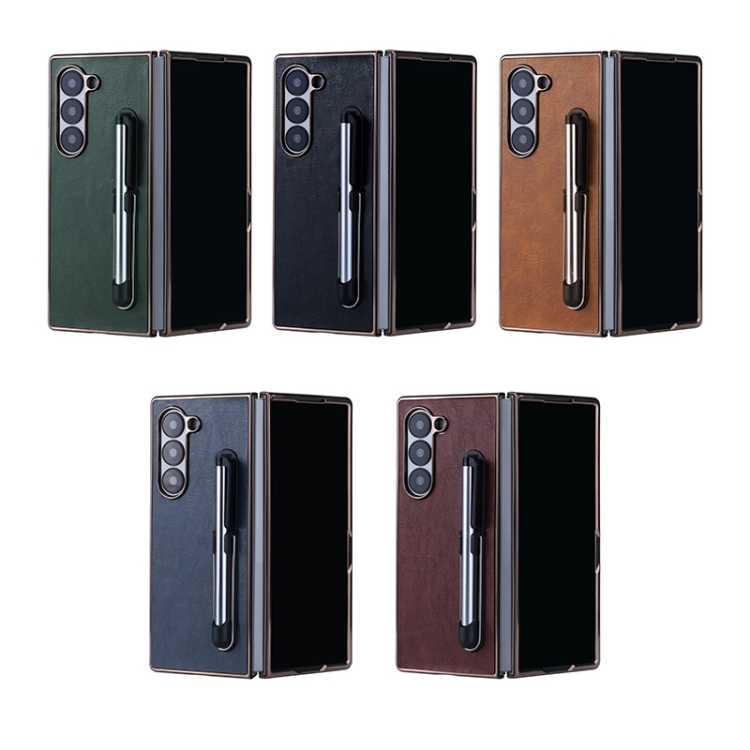 For Samsung Galaxy Z Fold6 Plating Frame PU Fold Phone Case with Pen(Green) For Samsung Galaxy Z Fold6 Plating Frame PU Fold Phone Case with Pen(Green)