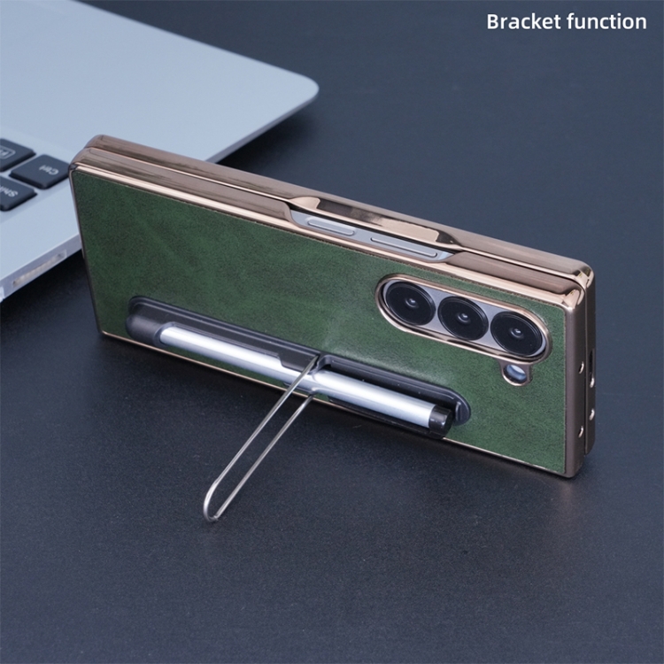 For Samsung Galaxy Z Fold6 Plating Frame PU Fold Phone Case with Pen(Green) For Samsung Galaxy Z Fold6 Plating Frame PU Fold Phone Case with Pen(Green)