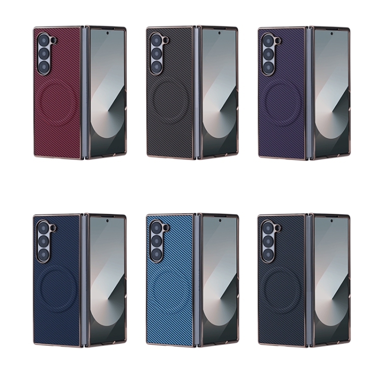 For Samsung Galaxy Z Fold6 Plating Frame MagSafe Carbon Fiber Fold Phone Case(Red) For Samsung Galaxy Z Fold6 Plating Frame MagSafe Carbon Fiber Fold Phone Case(Red)