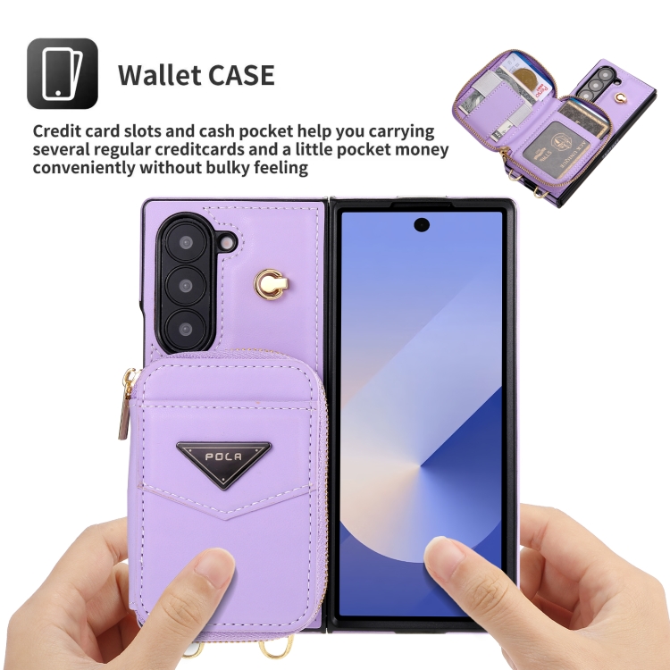 For Samsung Galaxy Z Fold6 POLA Multi-Card Slots Zipper Wallet Phone Case(Purple) For Samsung Galaxy Z Fold6 POLA Multi-Card Slots Zipper Wallet Phone Case(Purple)