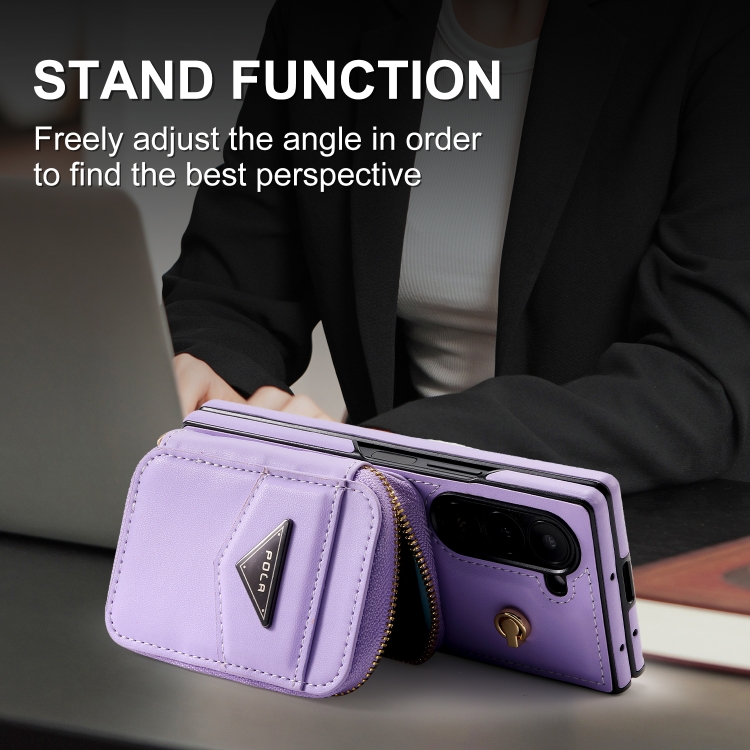 For Samsung Galaxy Z Fold6 POLA Multi-Card Slots Zipper Wallet Phone Case(Purple) For Samsung Galaxy Z Fold6 POLA Multi-Card Slots Zipper Wallet Phone Case(Purple)