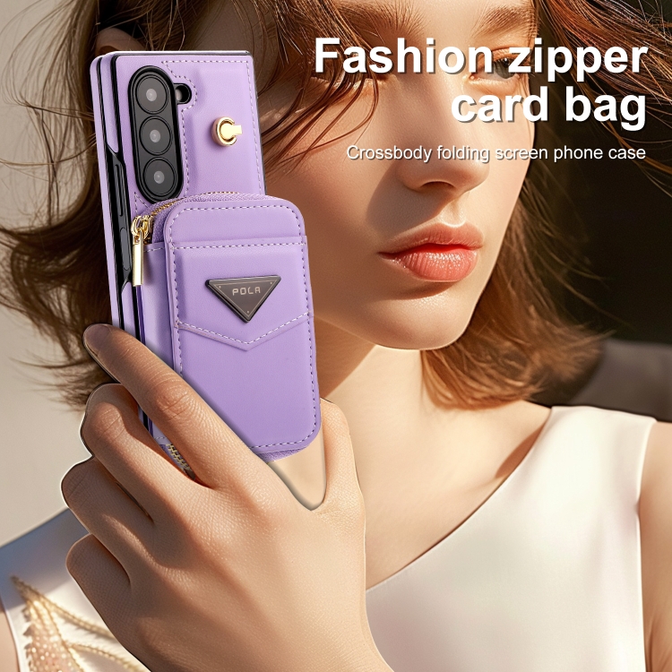 For Samsung Galaxy Z Fold6 POLA Multi-Card Slots Zipper Wallet Phone Case(Purple) For Samsung Galaxy Z Fold6 POLA Multi-Card Slots Zipper Wallet Phone Case(Purple)