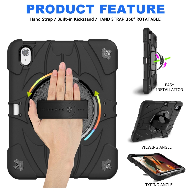 For iPad 10th Gen 10.9 2022 Bat Hand Grip Turntable Stand Tablet Case(Black) For iPad 10th Gen 10.9 2022 Bat Hand Grip Turntable Stand Tablet Case(Black)