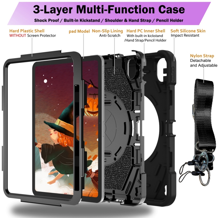 For iPad 10th Gen 10.9 2022 Bat Hand Grip Turntable Stand Tablet Case(Black) For iPad 10th Gen 10.9 2022 Bat Hand Grip Turntable Stand Tablet Case(Black)