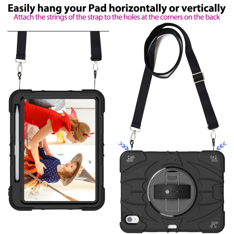 For iPad 10th Gen 10.9 2022 Bat Hand Grip Turntable Stand Tablet Case(Black) For iPad 10th Gen 10.9 2022 Bat Hand Grip Turntable Stand Tablet Case(Black)