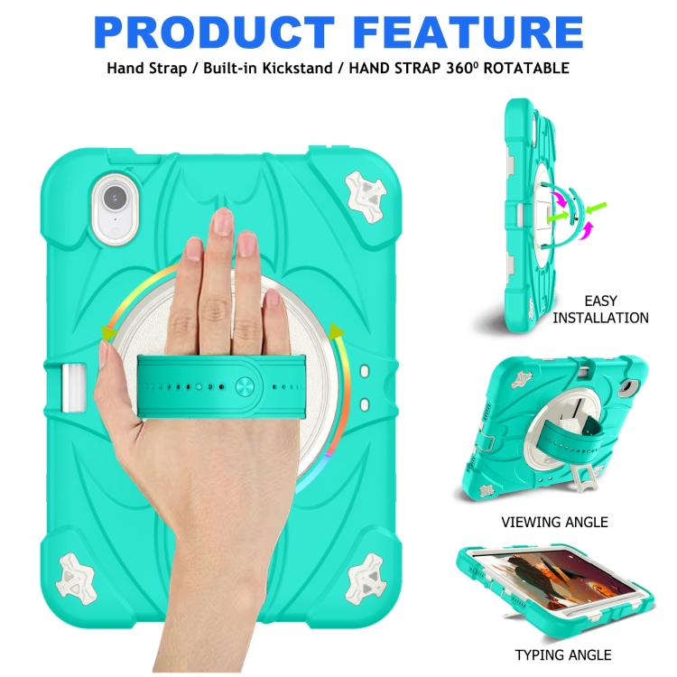 For iPad mini 6 / mini 2024 Bat Hand Grip Turntable Stand Tablet Case(Mint Green White) For iPad mini 6 / mini 2024 Bat Hand Grip Turntable Stand Tablet Case(Mint Green White)