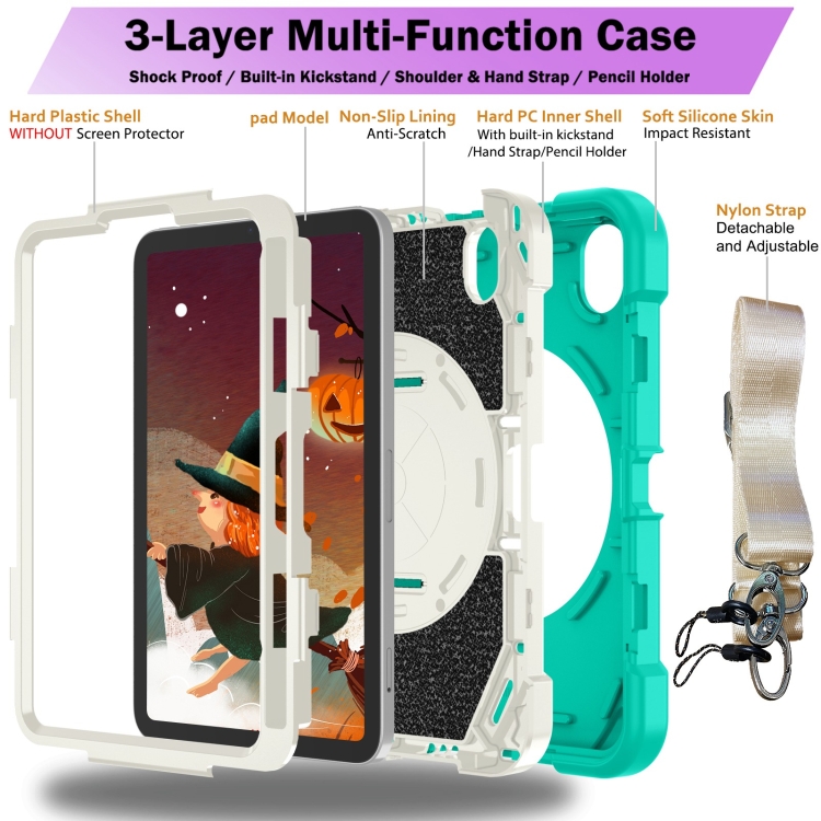 For iPad mini 6 / mini 2024 Bat Hand Grip Turntable Stand Tablet Case(Mint Green White) For iPad mini 6 / mini 2024 Bat Hand Grip Turntable Stand Tablet Case(Mint Green White)