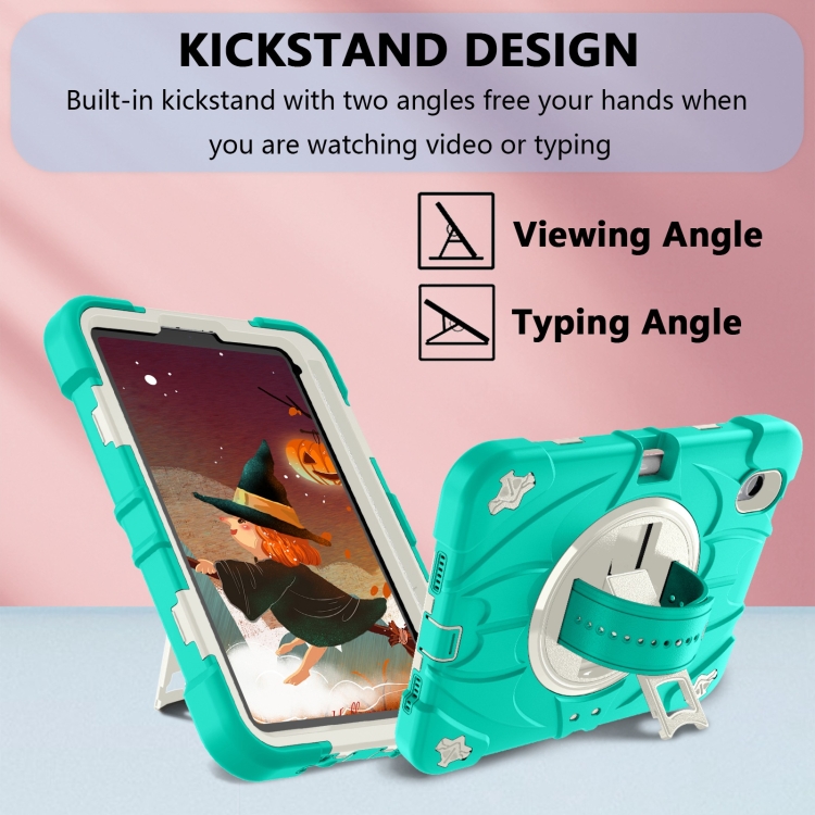 For iPad mini 6 / mini 2024 Bat Hand Grip Turntable Stand Tablet Case(Mint Green White) For iPad mini 6 / mini 2024 Bat Hand Grip Turntable Stand Tablet Case(Mint Green White)